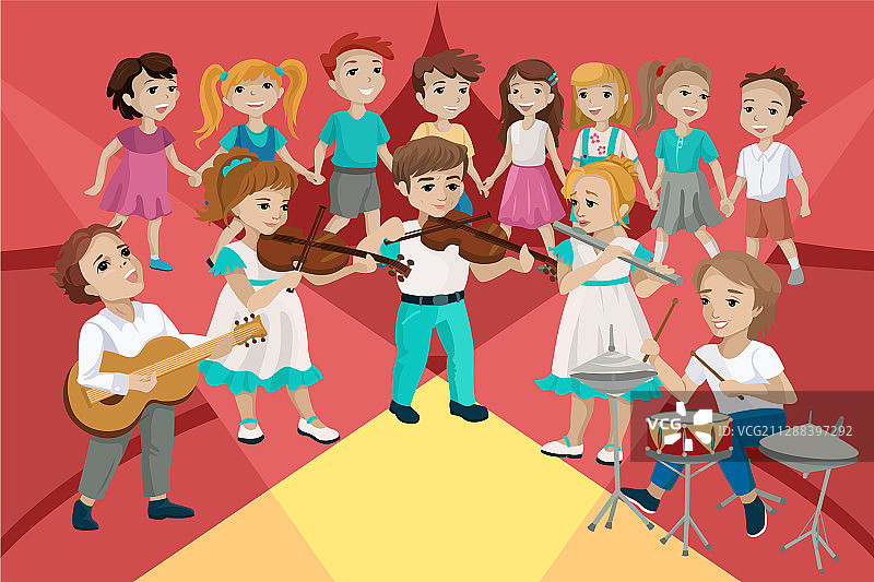 孩子们在音乐会上表演和演奏乐器图片素材