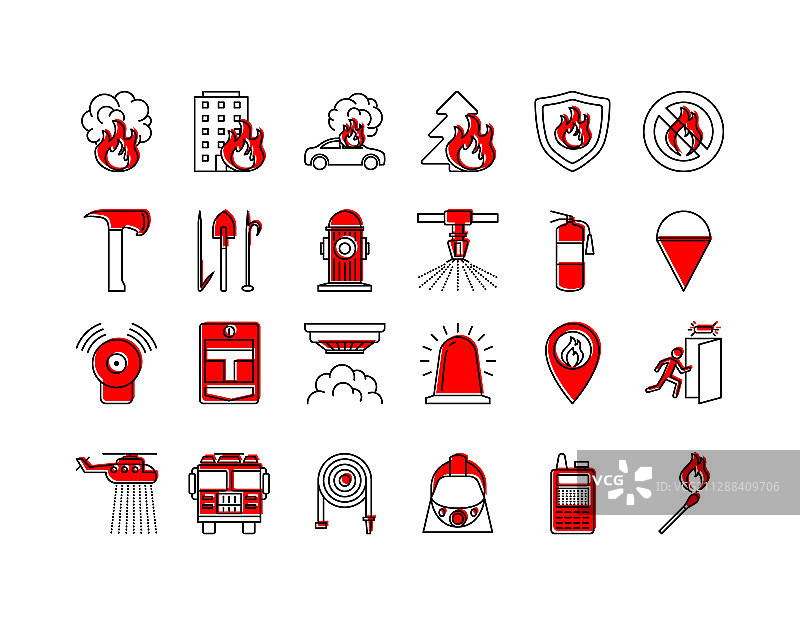 消防员标志细线条彩色图标集图片素材