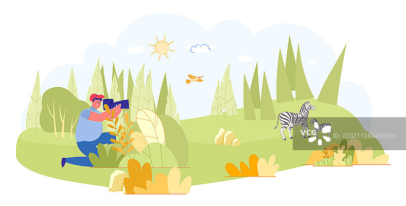 记者或动物摄影师拍摄动物图片素材