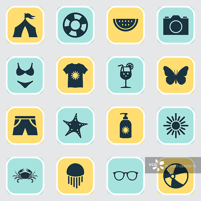 夏季图标集，含防晒霜球短裤图片素材