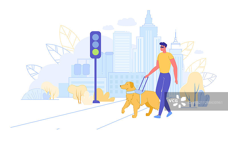 失明或视力障碍的男人与导盲犬图片素材