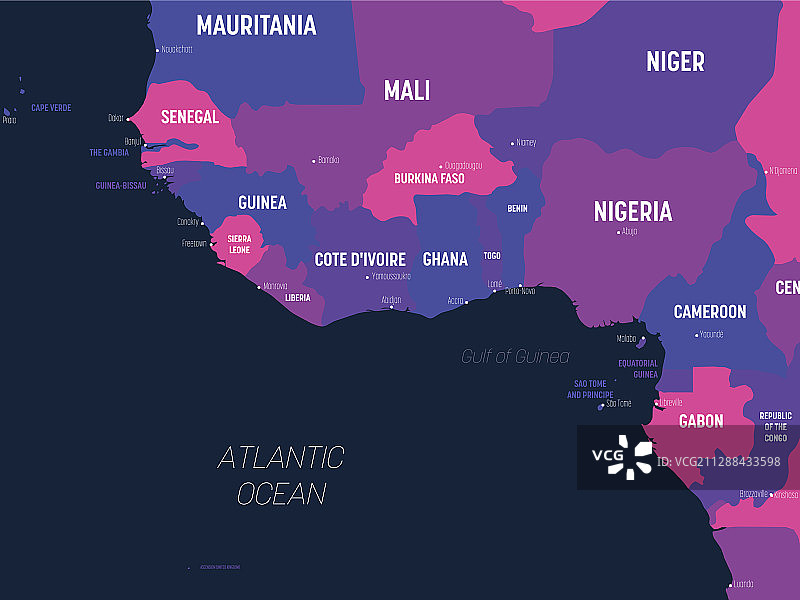 非洲西部高精度政治地图图片素材