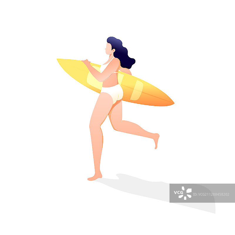 卡通夏季美女度假出游旅行旅游海边冲浪出海自然风景背景矢量插画图片素材
