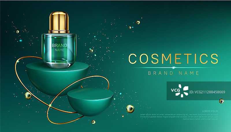 几何展台上的化妆品瓶样机banner图片素材
