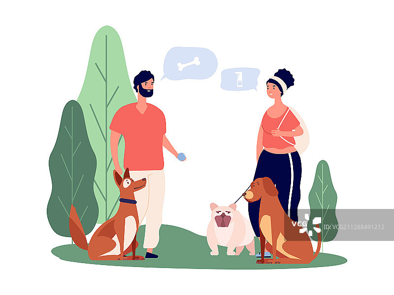 宠物主人遛宠物（男女）图片素材