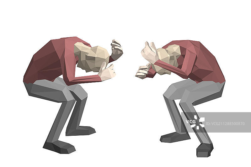 低多边形男人隐藏自己白色背景图片素材