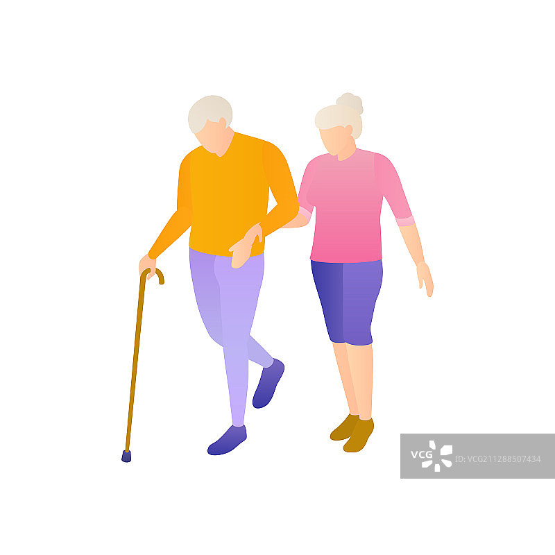 银发老人步行扁平风格图片素材