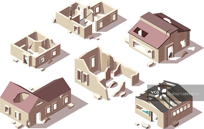 2.5D：废弃的破损房屋城市图片素材