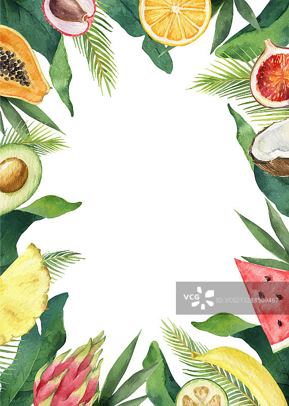 水彩绿色热带组合图片素材