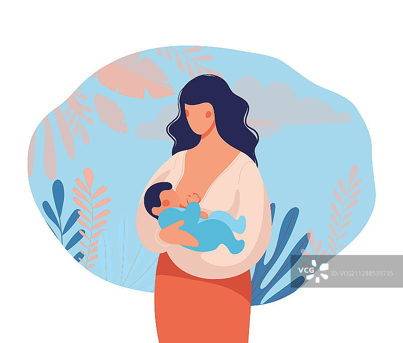 年轻漂亮的母亲给她的宝宝喂母乳图片素材