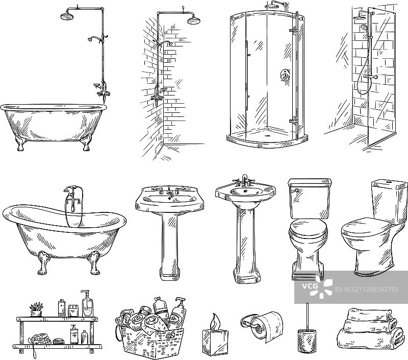 浴室用品浴缸淋浴洗手盆组合图片素材