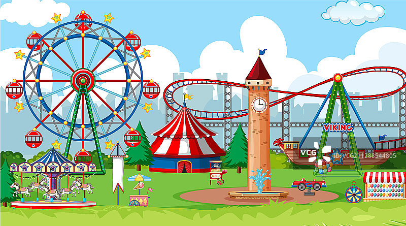 摩天轮和过山车场景图片素材