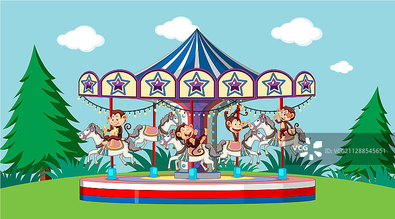 猴子旋转木马场景图片素材
