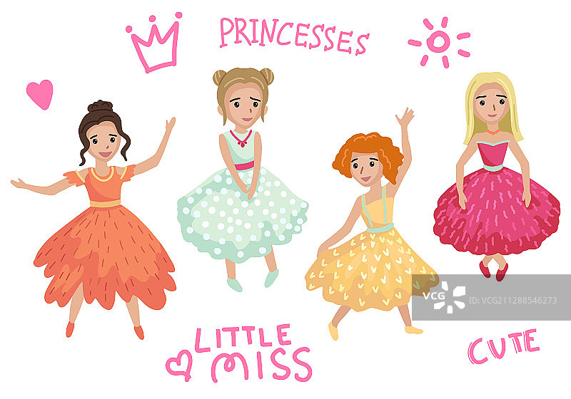 身穿蓬蓬裙在舞会上跳舞的公主们图片素材