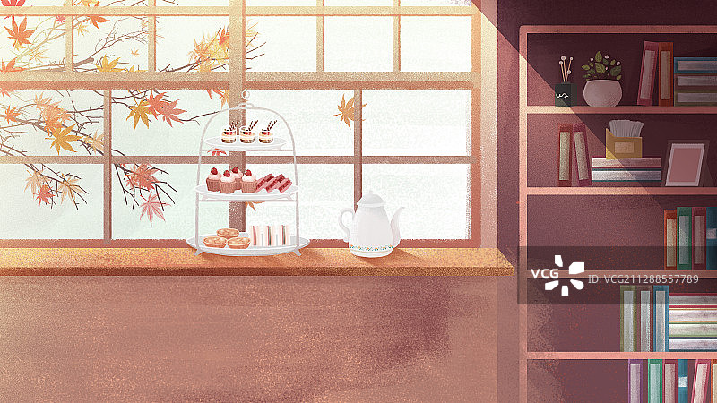 秋天的阳光明媚的下午没有人的房间图片素材