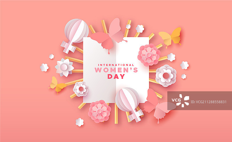 妇女节剪纸花装饰卡片图片素材