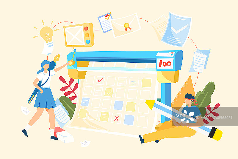 卡通在线教育学习课程知识辅导补习培训中高考考神学生矢量插画图片素材