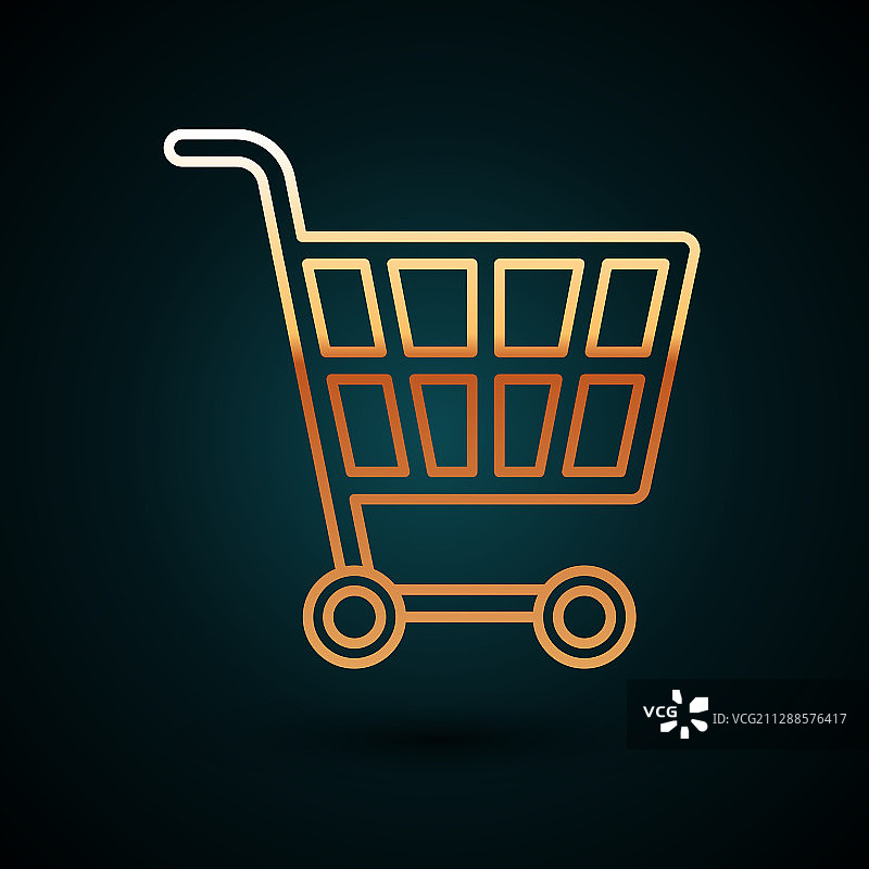 金色线条购物车图标，深蓝色背景图片素材