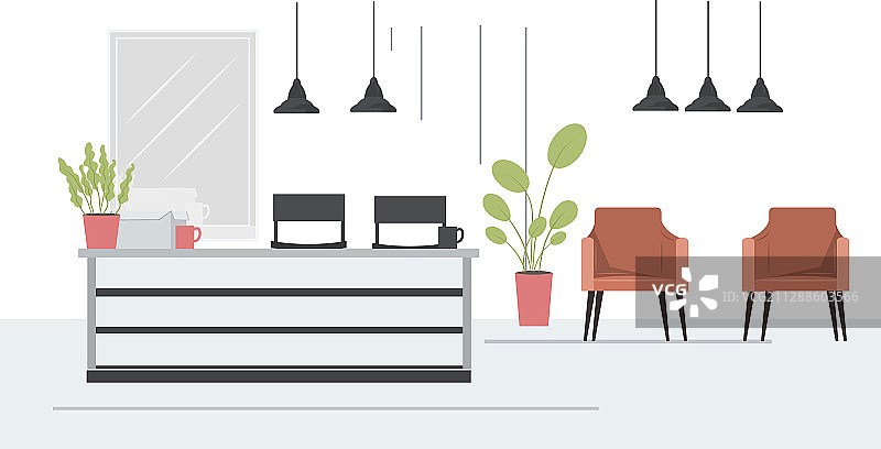 现代美发沙龙，配有椅子、镜子和接待台图片素材