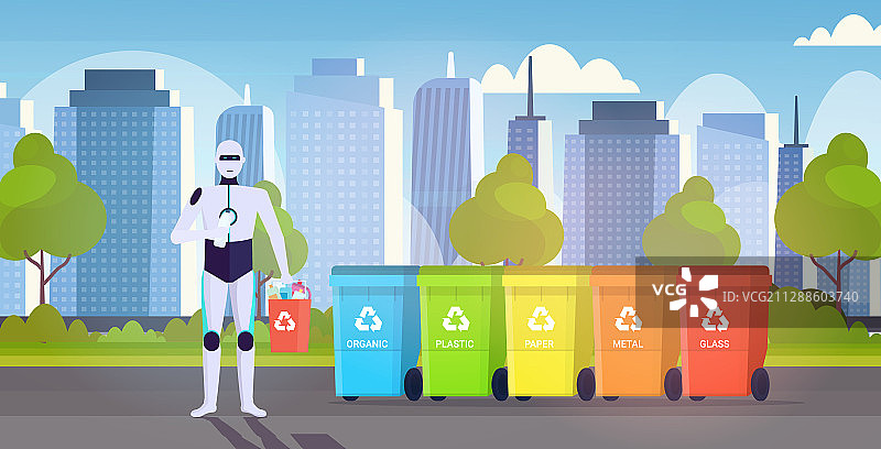 机器人角色拿着塑料垃圾图片素材