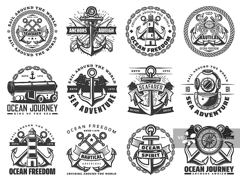 航海锚绳链海船指南针图片素材