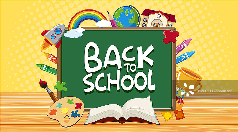 黑板与学习用品组成的返校季标志图片素材