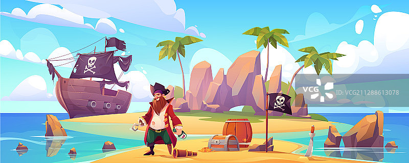 海盗和宝藏岛屿船长图片素材