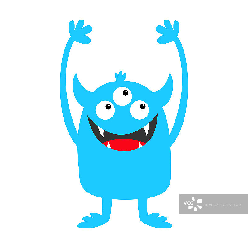 蓝色三眼怪物轮廓图标图片素材