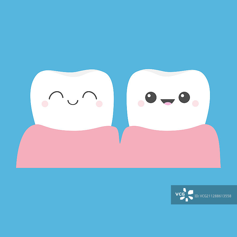 两个健康的白色牙齿牙龈图标可爱卡通图片素材