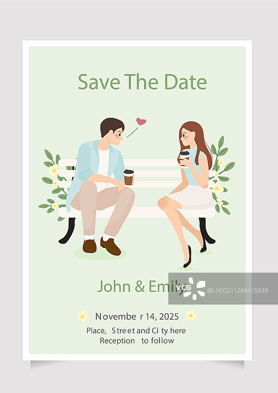 在清晨相遇的可爱年轻婚礼夫妇图片素材