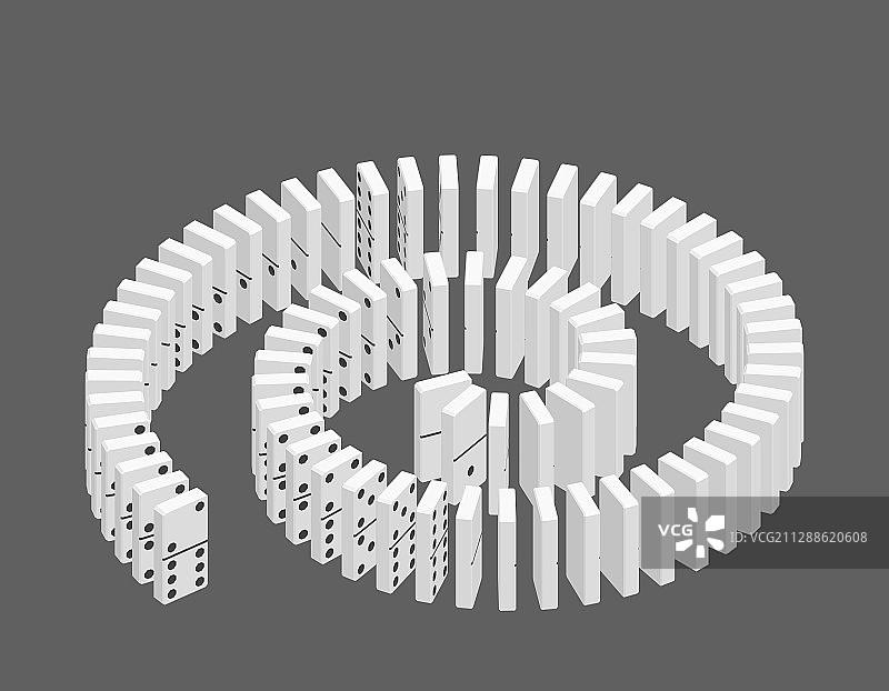 灰色背景上的螺旋多米诺骨牌3D图片素材