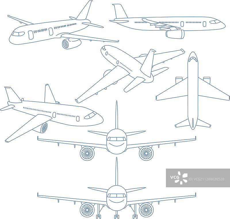 蓝色轮廓飞机素材图片素材