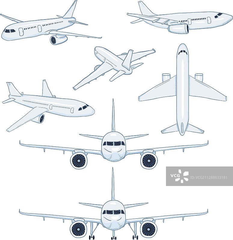 卡通白色民航飞机集合图片素材