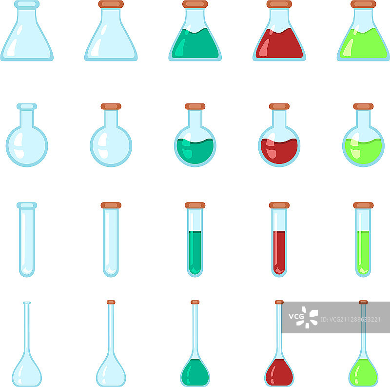 化学实验室玻璃器皿扁平图标素材图片素材
