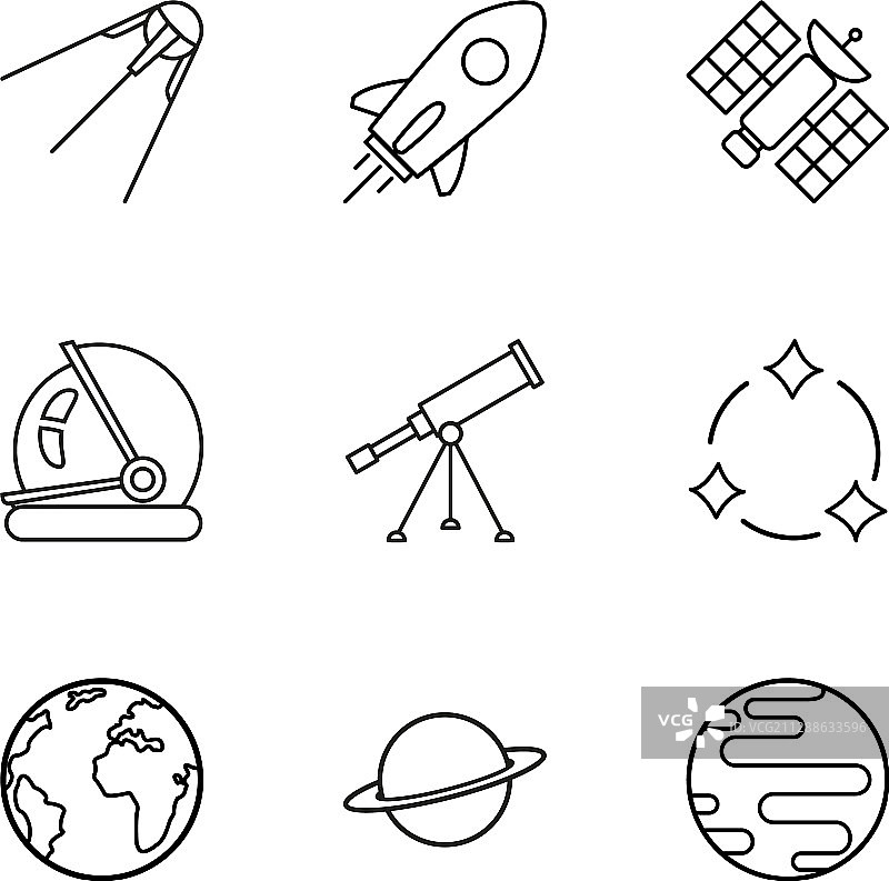 黑色轮廓太空图标图片素材