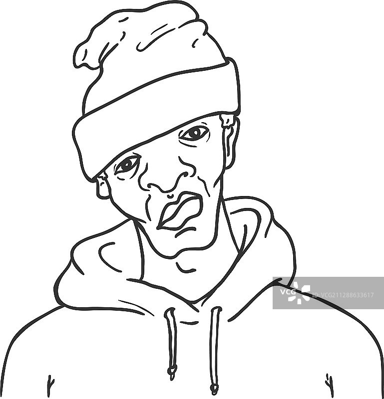 戴帽子的非裔美国男人头像轮廓图片素材