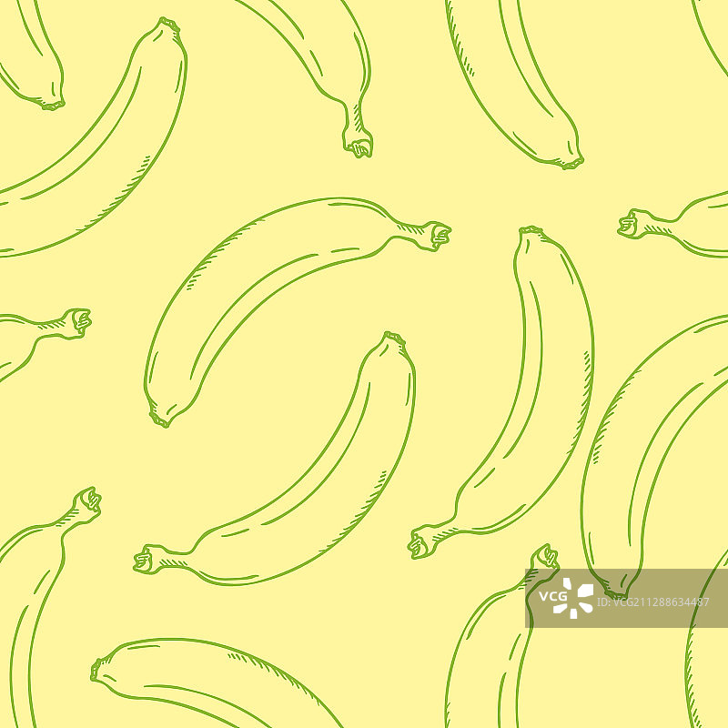 黄色背景香蕉素描无缝图案图片素材