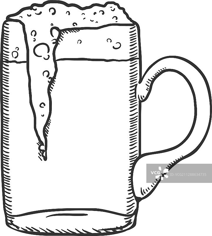 泡沫啤酒玻璃杯素描图片素材