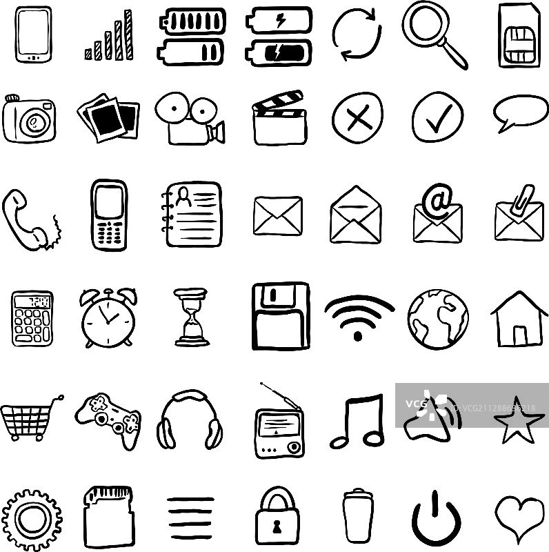 黑色涂鸦手机图标合集图片素材