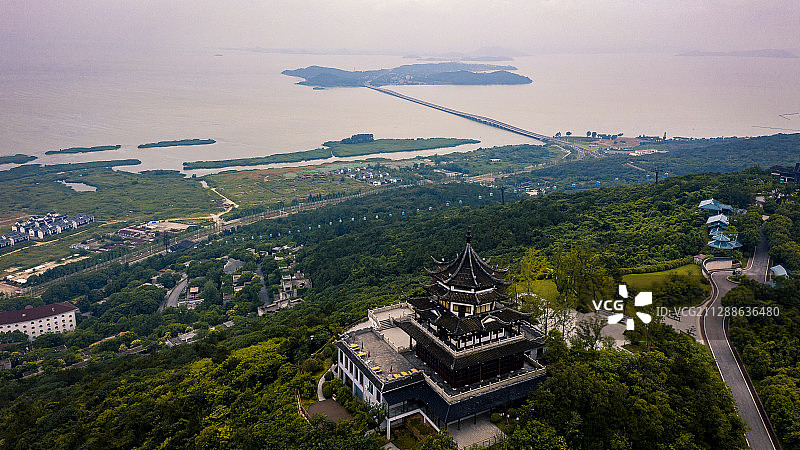 苏州太湖鸟瞰图渔洋山顶航拍图片素材