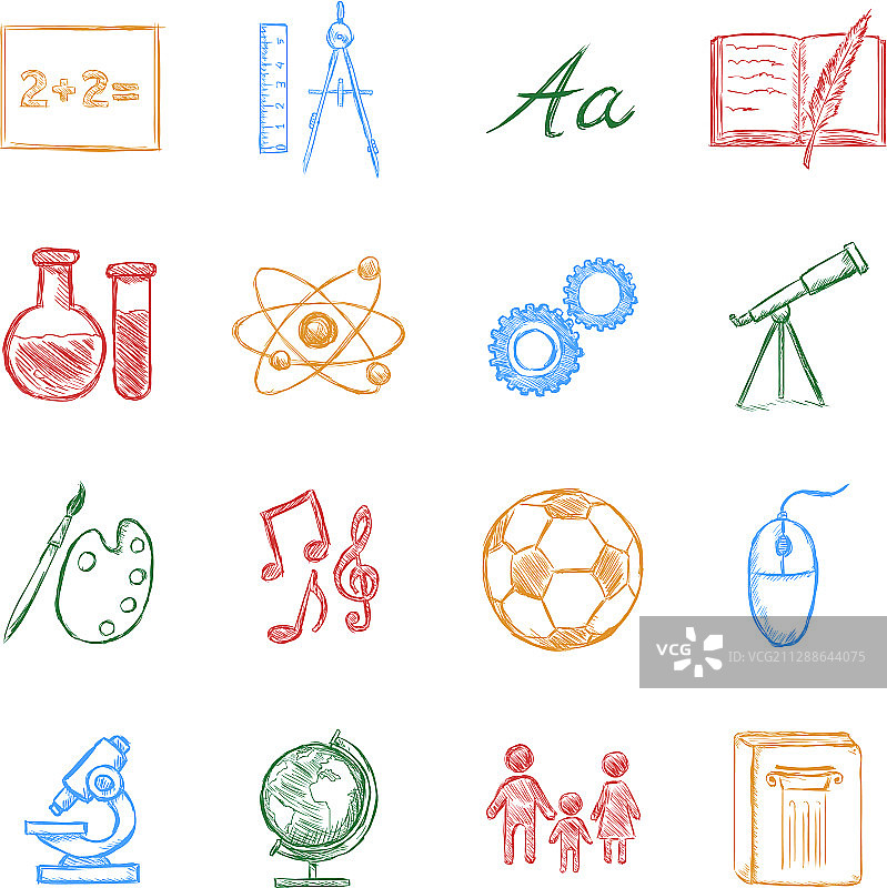 彩色素描学校学科图标合集图片素材