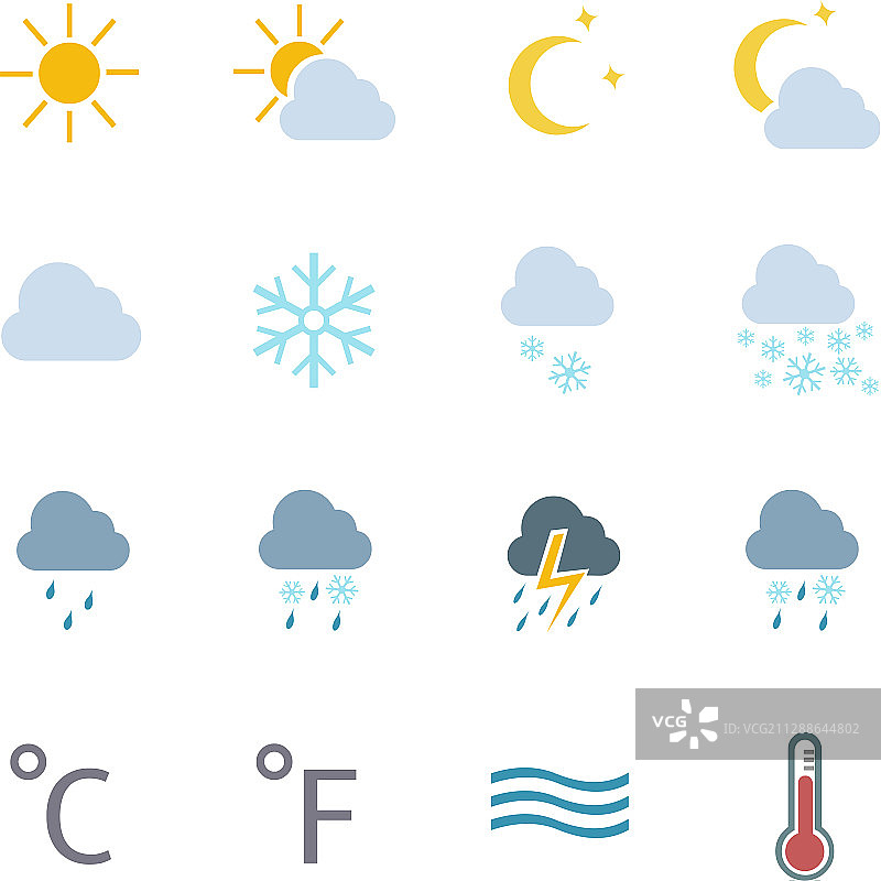 16个彩色天气图标图片素材