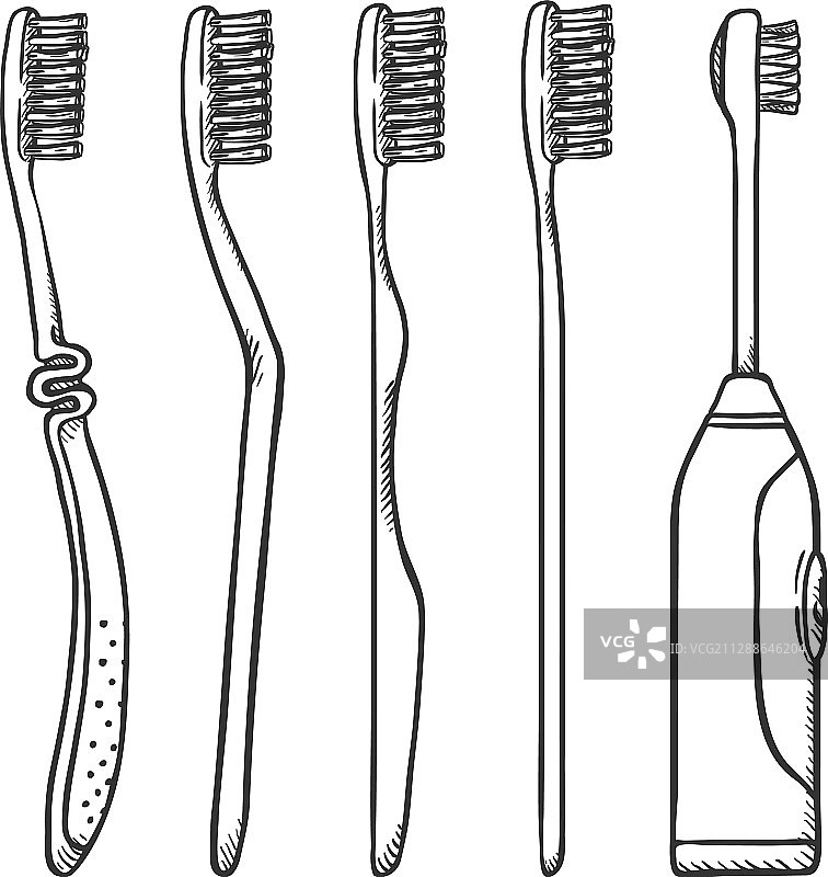不同类型的牙刷黑色草图素材图片素材