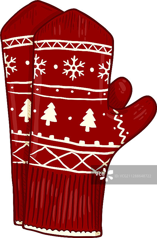 卡通颜色 - 红色针织手套图片素材