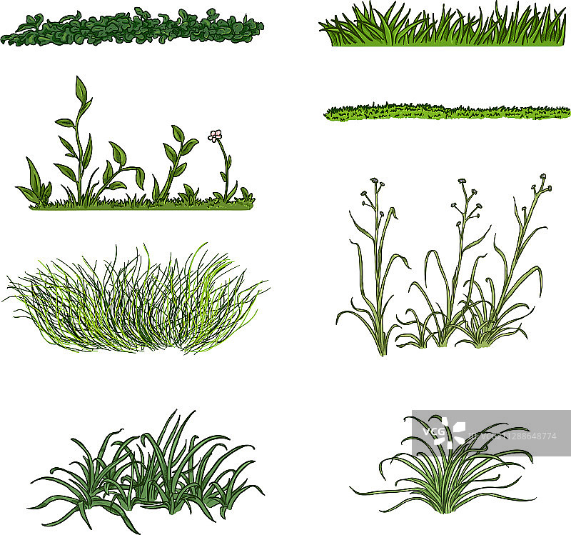 白色背景上的卡通绿色草地剪影合集图片素材