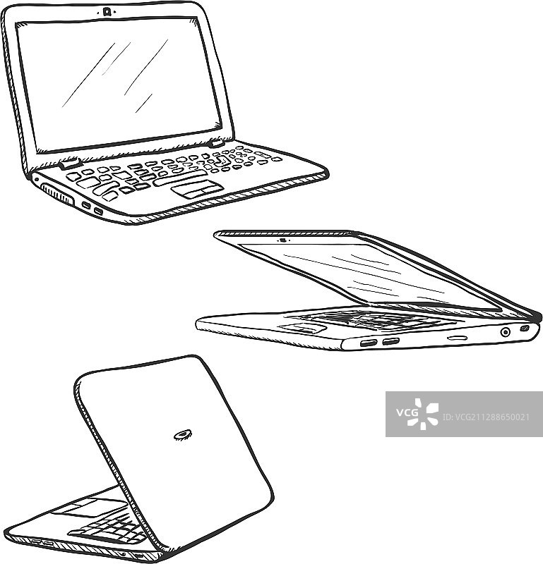 笔记本电脑开合速写套装图片素材