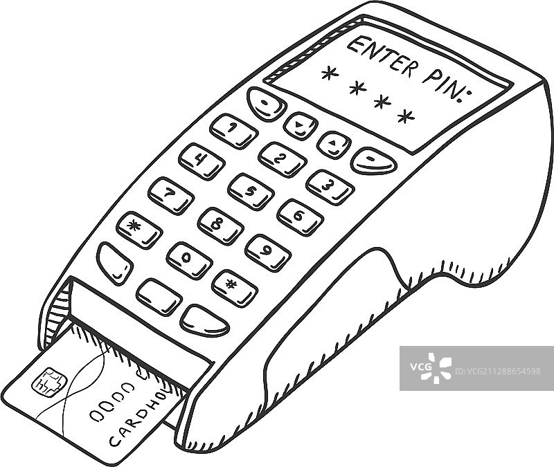 带信用卡的单个草图支付终端图片素材