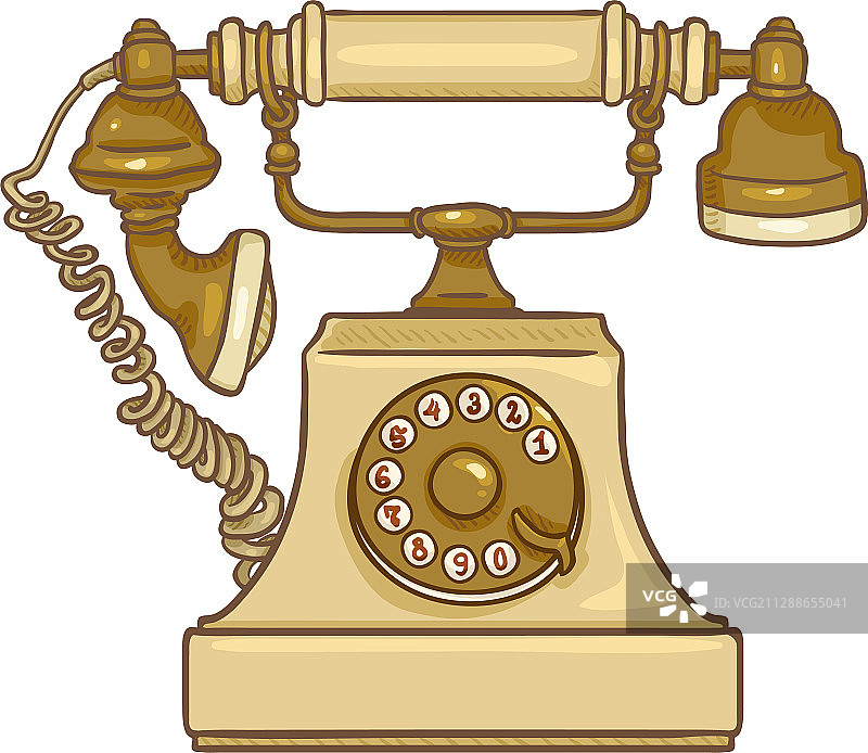 卡通米色复古老式旋转电话图片素材
