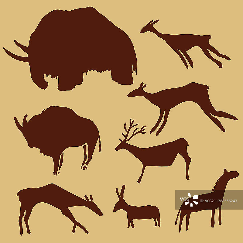 洞穴壁画动物猛犸鹿马套装图片素材