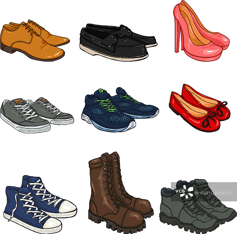 卡通彩色鞋子物件套装图片素材